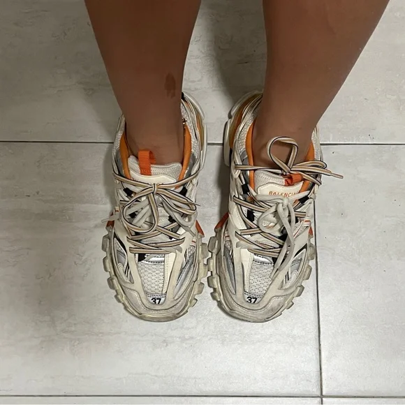 Balenciaga White and Orange Track Sneakers - Picture 3 of 3